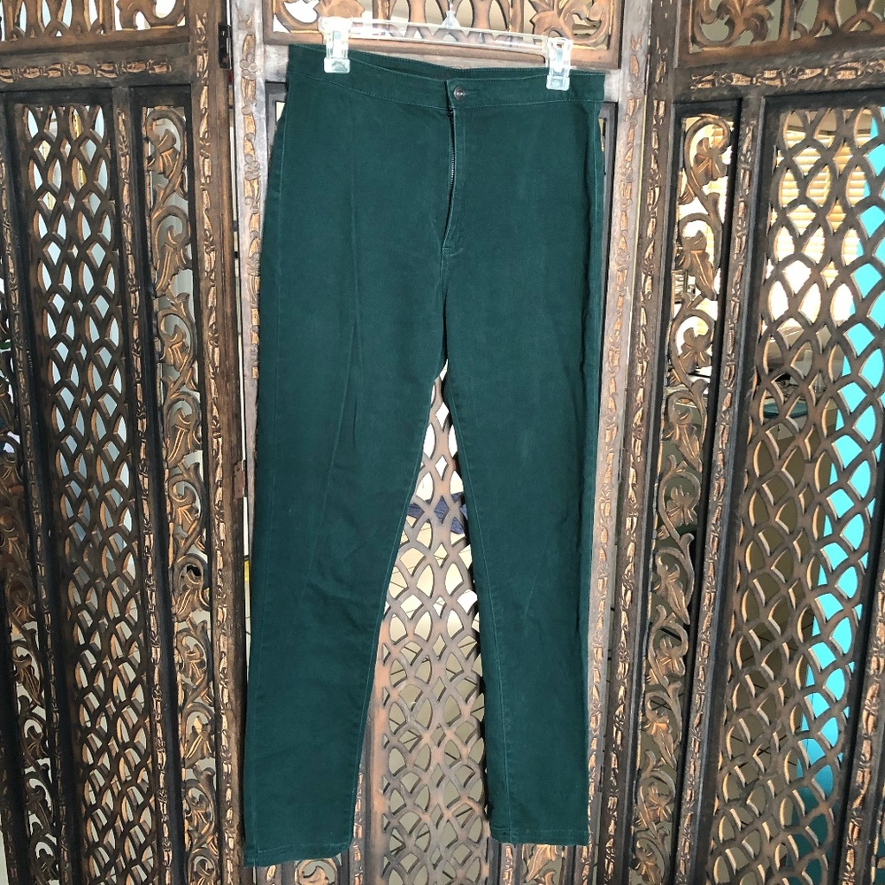 Forest green corduroy skinny high waisted pants